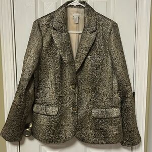 Chico’s Metallic Jacquard Blazer Cobra Patter Size 1